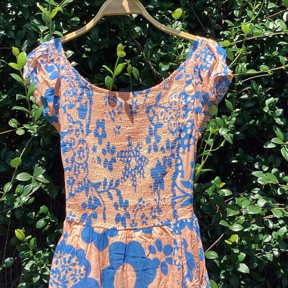 NWT Free People Ultraviolet Backless Floral Dress - Blue and Peach Size Medium 8 - Picture 3 of 10